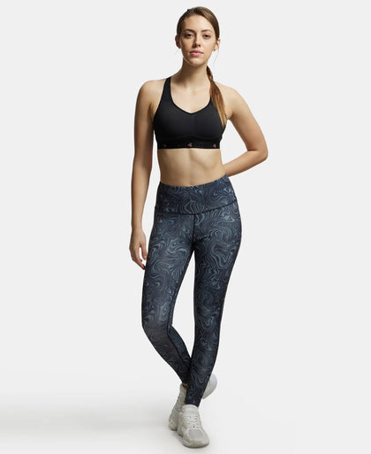 Microfiber Elastane Performance 7/8th Leggings with Broadwaistband & Back Pocket - Black Printed-4