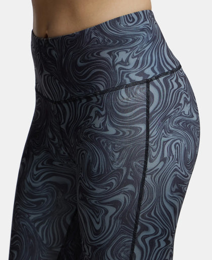 Microfiber Elastane Performance 7/8th Leggings with Broadwaistband & Back Pocket - Black Printed-7
