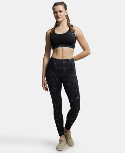 Microfiber Elastane Performance 7/8th Leggings with Broadwaistband & Back Pocket - Black print-4