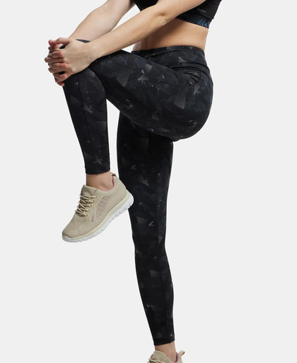 Microfiber Elastane Performance 7/8th Leggings with Broadwaistband & Back Pocket - Black print-5