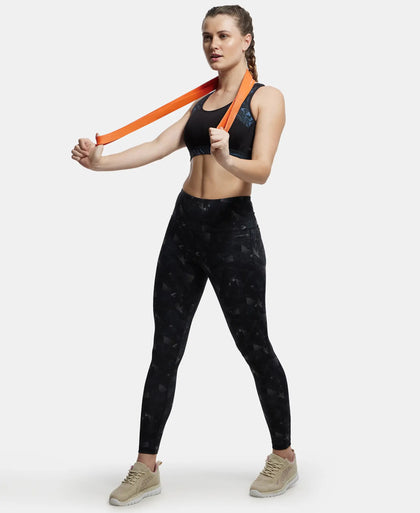 Microfiber Elastane Performance 7/8th Leggings with Broadwaistband & Back Pocket - Black print-6