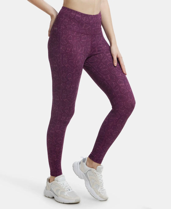 Microfiber Elastane Performance 7/8th Leggings with Broadwaistband & Back Pocket - Grapewine Print-2