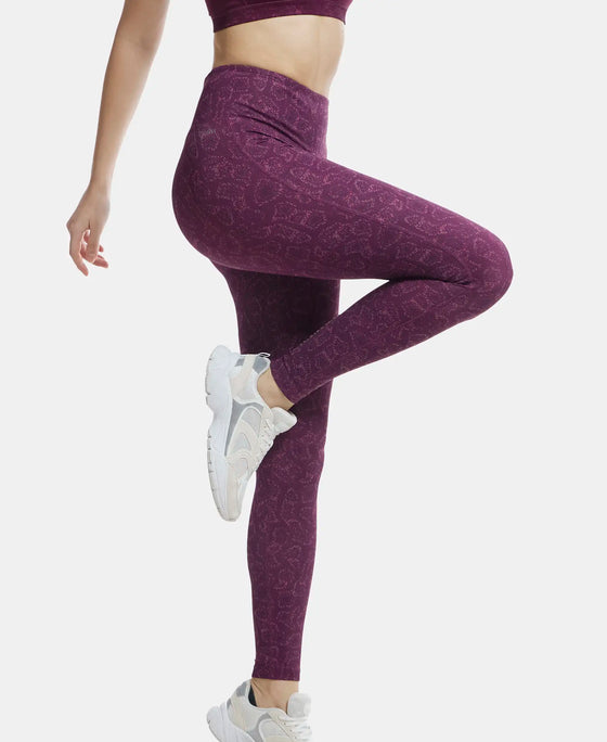 Microfiber Elastane Performance 7/8th Leggings with Broadwaistband & Back Pocket - Grapewine Print-5