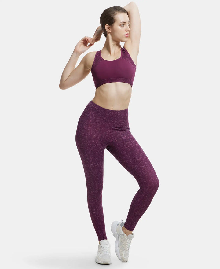 Microfiber Elastane Performance 7/8th Leggings with Broadwaistband & Back Pocket - Grapewine Print-6