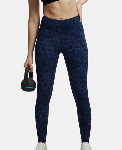 Microfiber Elastane Performance 7/8th Leggings with Broadwaistband & Back Pocket - Peacoat Print-5