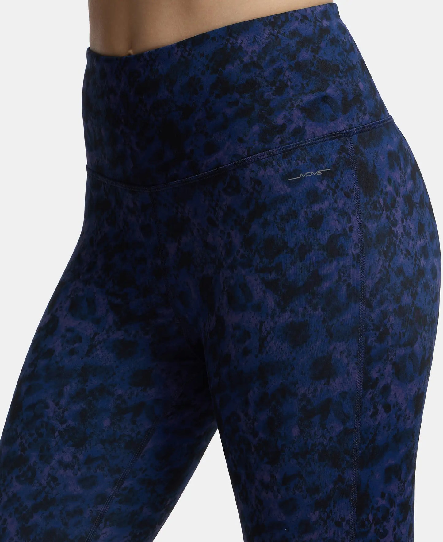 Microfiber Elastane Performance 7/8th Leggings with Broadwaistband & Back Pocket - Peacoat Print-7