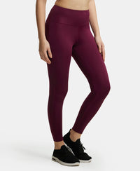 Microfiber Elastane Performance 7/8th Leggings with Broadwaistband & Back Pocket - Wine Tasting-2