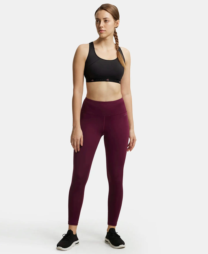 Microfiber Elastane Performance 7/8th Leggings with Broadwaistband & Back Pocket - Wine Tasting-4