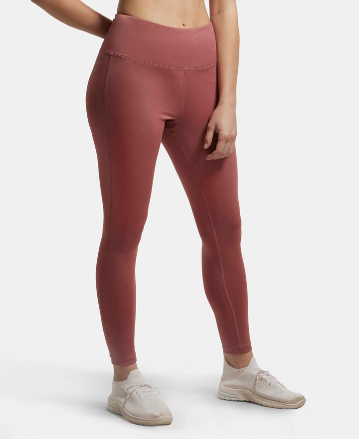 Microfiber Elastane Performance 7/8th Leggings with Broadwaistband & Back Pocket - Withered Rose-2