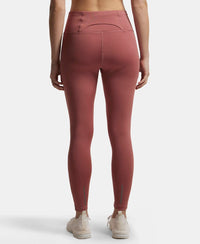 Microfiber Elastane Performance 7/8th Leggings with Broadwaistband & Back Pocket - Withered Rose-3