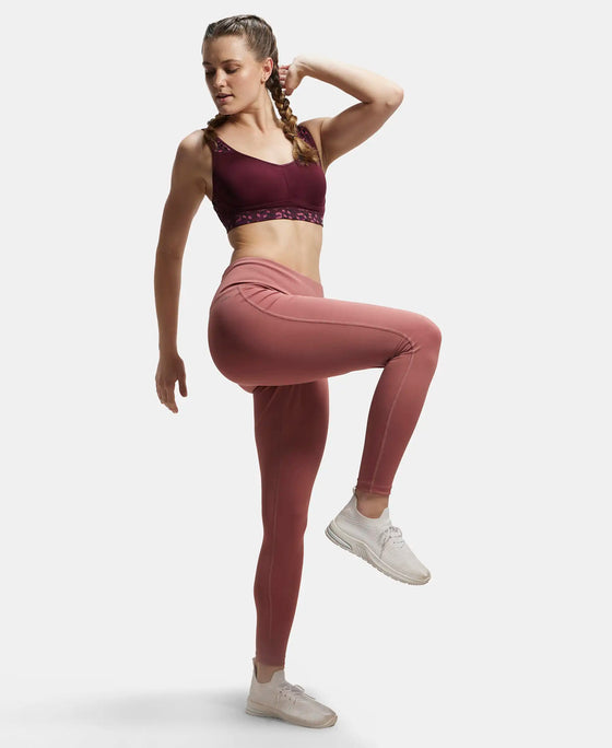 Microfiber Elastane Performance 7/8th Leggings with Broadwaistband & Back Pocket - Withered Rose-6