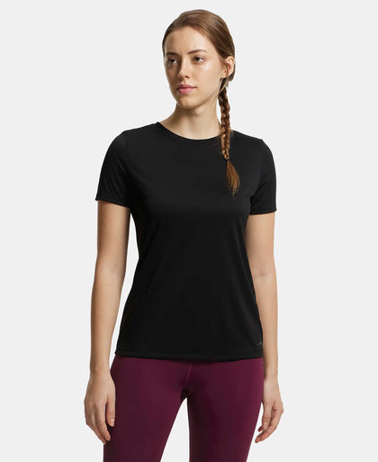Microfiber Polyester Fabric Relaxed Fit Solid Round Neck Half Sleeve T-Shirt - Black-1
