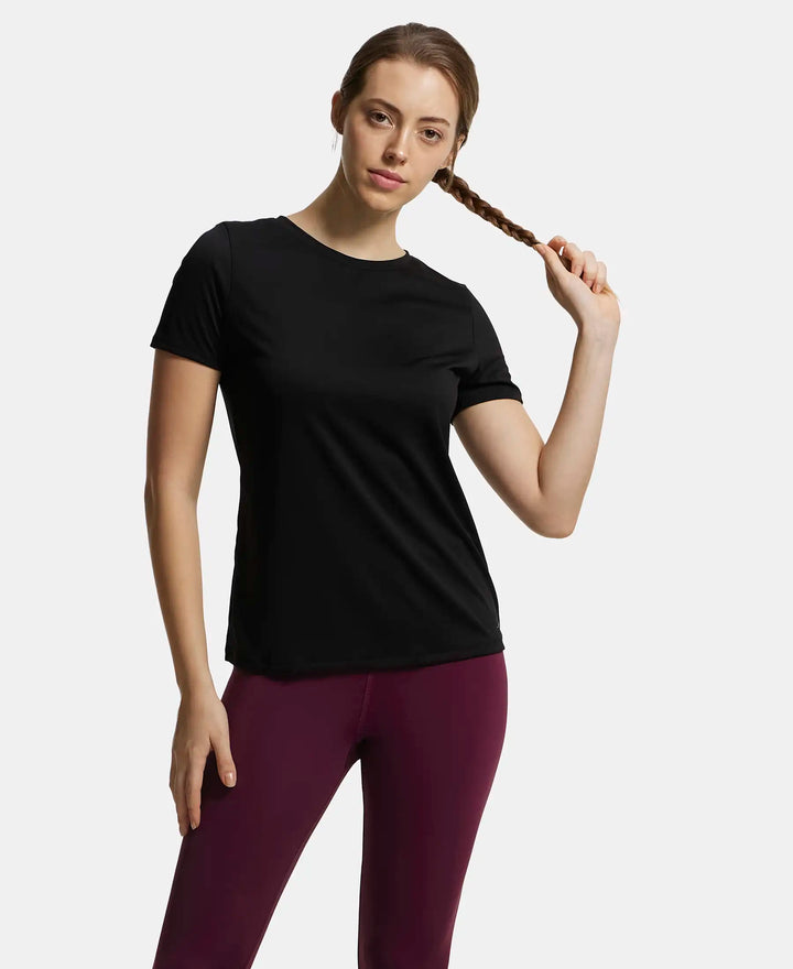 Microfiber Polyester Fabric Relaxed Fit Solid Round Neck Half Sleeve T-Shirt - Black-6
