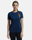 Microfiber Polyester Fabric Relaxed Fit Solid Round Neck Half Sleeve T-Shirt - Cosmic Sapphire-1