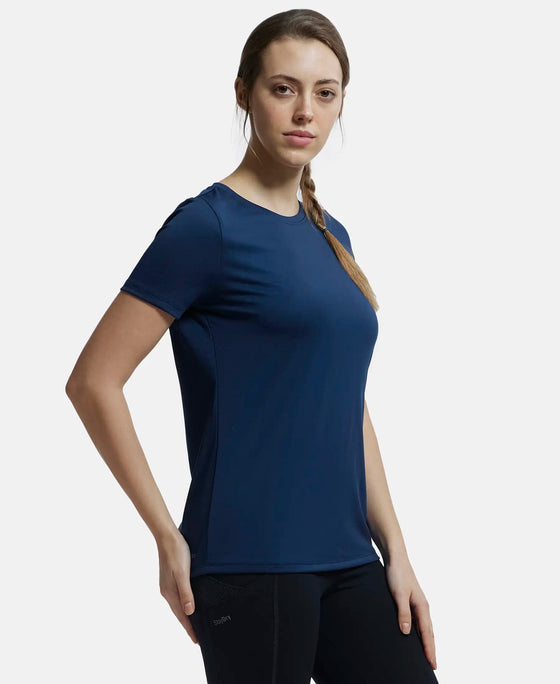 Microfiber Polyester Fabric Relaxed Fit Solid Round Neck Half Sleeve T-Shirt - Cosmic Sapphire-2