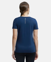 Microfiber Polyester Fabric Relaxed Fit Solid Round Neck Half Sleeve T-Shirt - Cosmic Sapphire-3