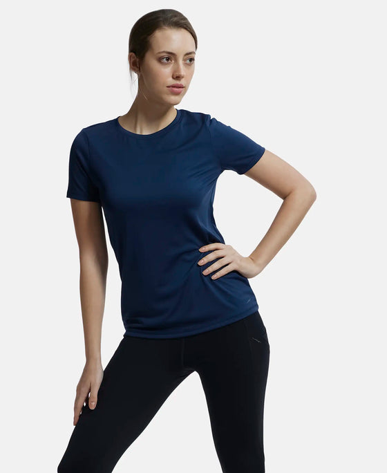 Microfiber Polyester Fabric Relaxed Fit Solid Round Neck Half Sleeve T-Shirt - Cosmic Sapphire-6