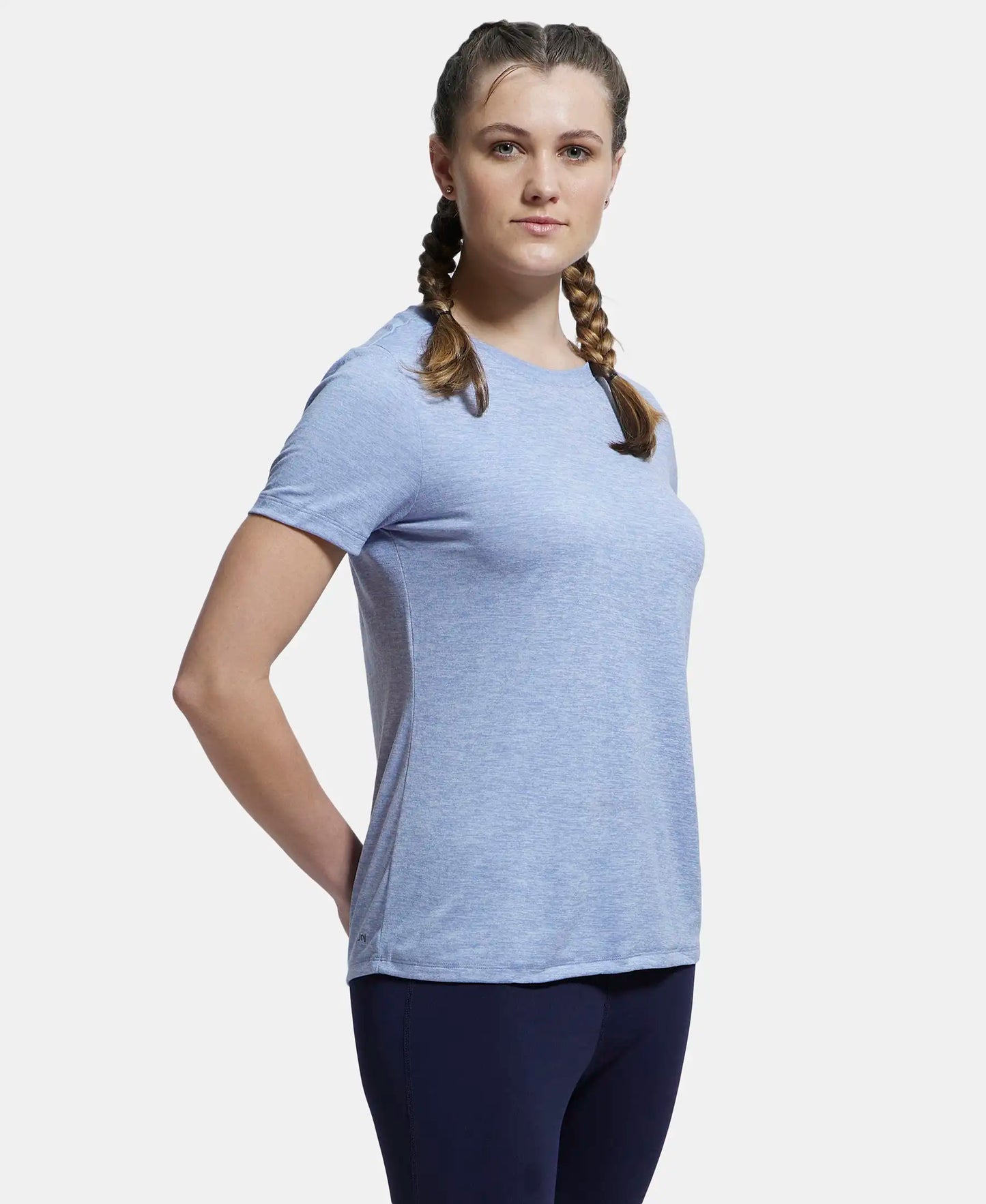 Microfiber Polyester Fabric Relaxed Fit Solid Round Neck Half Sleeve T-Shirt - Even Tide-2