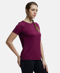 Microfiber Polyester Fabric Relaxed Fit Solid Round Neck Half Sleeve T-Shirt - Grape Wine-2