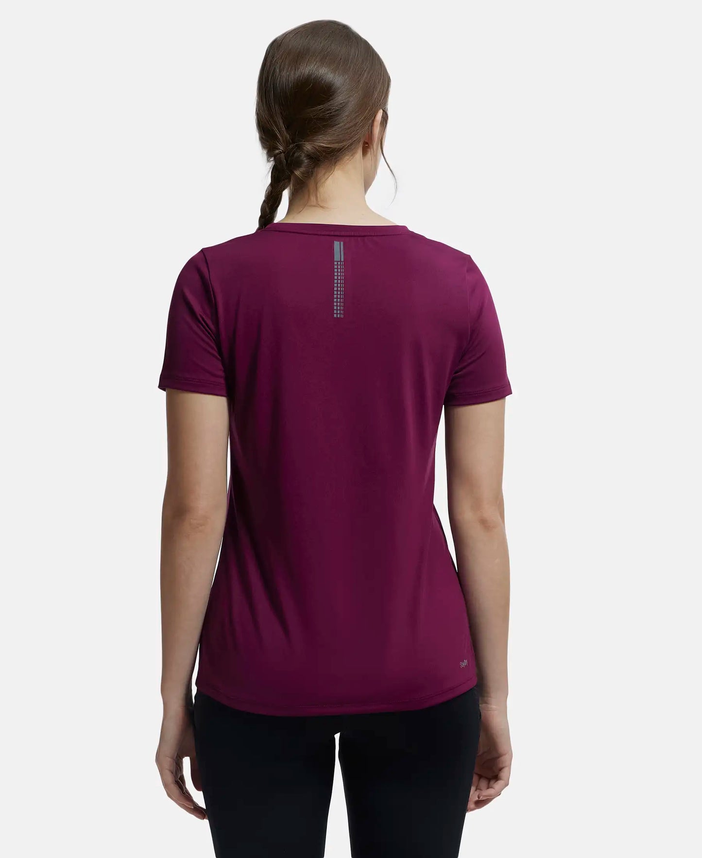Microfiber Polyester Fabric Relaxed Fit Solid Round Neck Half Sleeve T-Shirt - Grape Wine-3
