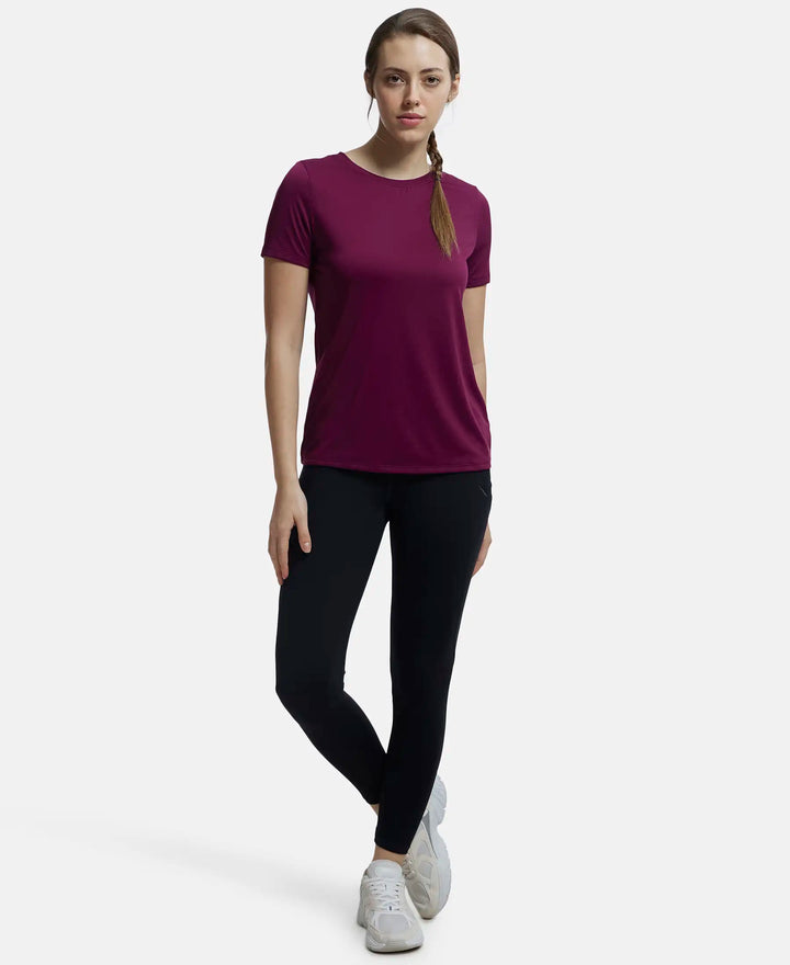Microfiber Polyester Fabric Relaxed Fit Solid Round Neck Half Sleeve T-Shirt - Grape Wine-4