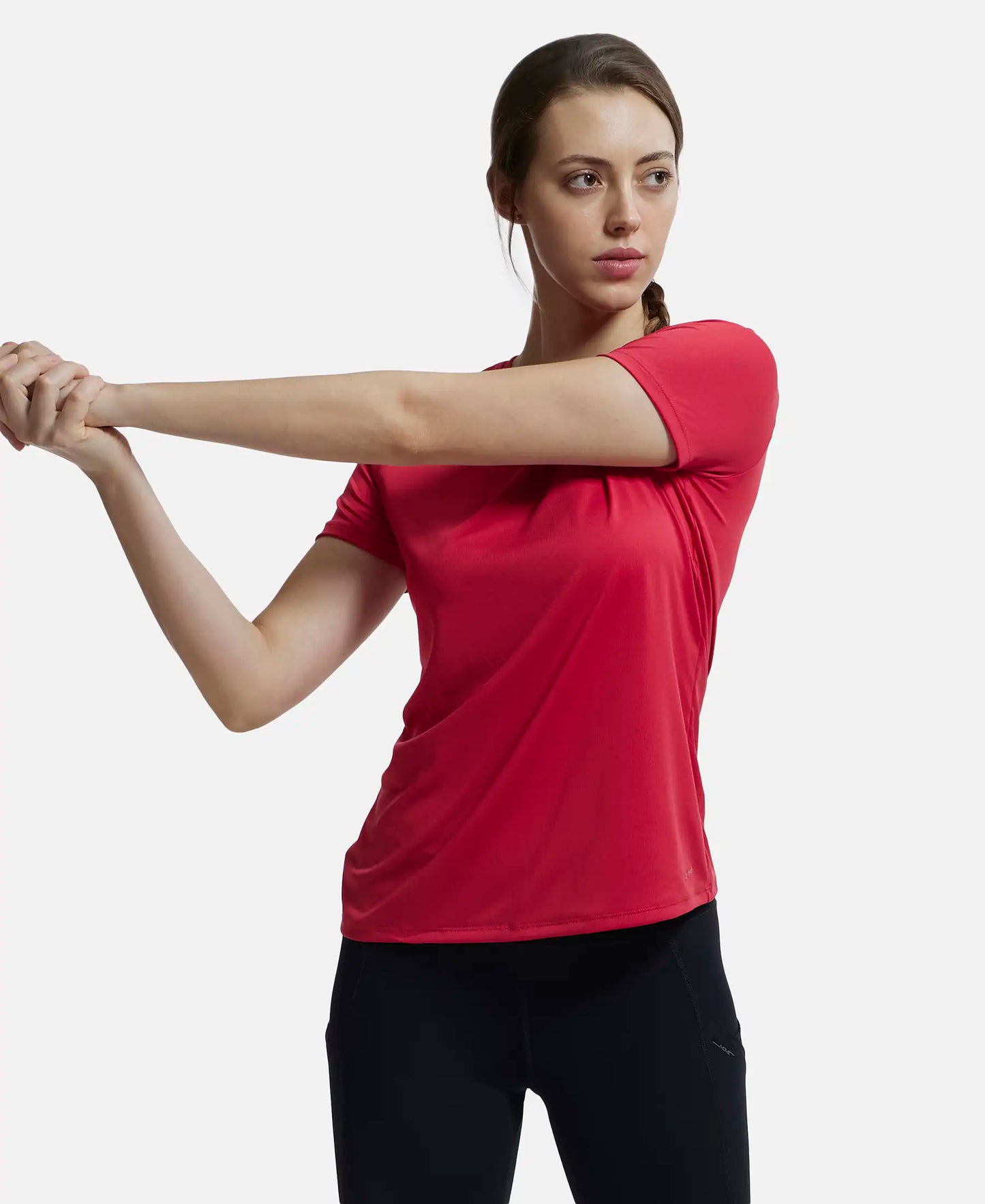 Microfiber Polyester Fabric Relaxed Fit Solid Round Neck Half Sleeve T-Shirt - Virtual Pink-5