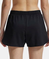 Microfiber Elastane Double Layered Woven Fabric Regular Fit Shorts with Zipper Pockets - Black-3