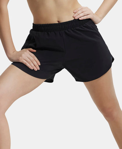 Microfiber Elastane Double Layered Woven Fabric Regular Fit Shorts with Zipper Pockets - Black-5