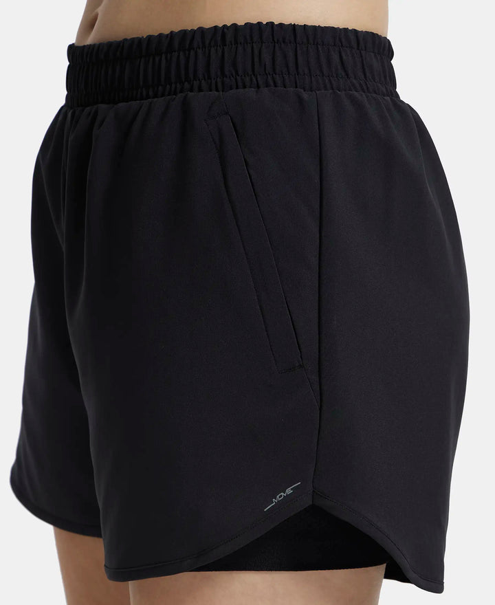 Microfiber Elastane Double Layered Woven Fabric Regular Fit Shorts with Zipper Pockets - Black-7