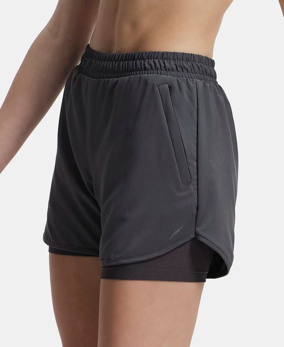 Microfiber Elastane Double Layered Woven Fabric Regular Fit Shorts with Zipper Pockets - Forged Iron-2