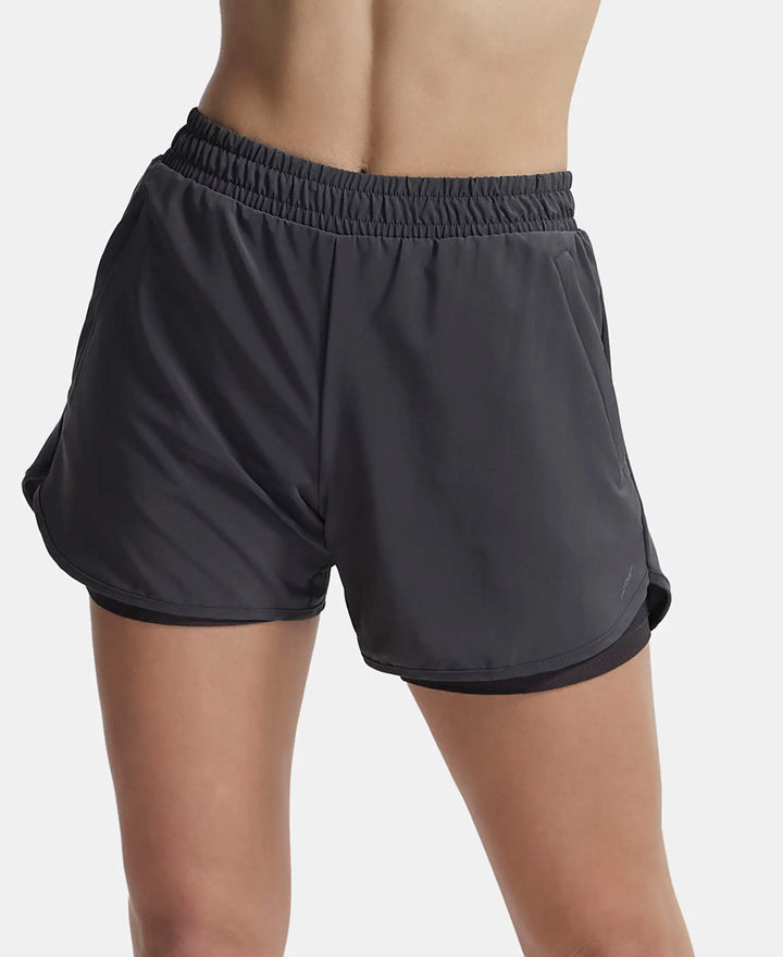 Microfiber Elastane Double Layered Woven Fabric Regular Fit Shorts with Zipper Pockets - Forged Iron-5