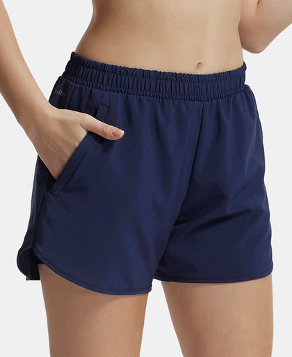 Microfiber Elastane Double Layered Woven Fabric Regular Fit Shorts with Zipper Pockets - Peacoat-5