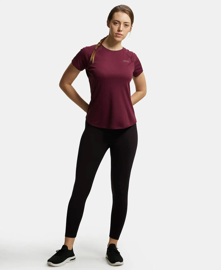 Microfiber Fabric Relaxed Fit Half Sleeve Breathable Mesh T-Shirt - Grape Wine-4