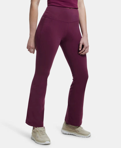 Microfiber Elastane Stretch Regular Fit Flared Pants with StayFresh Treatment - Grape Wine-2