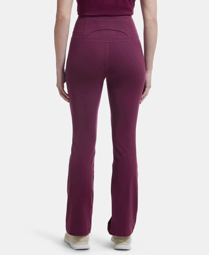 Microfiber Elastane Stretch Regular Fit Flared Pants with StayFresh Treatment - Grape Wine-3