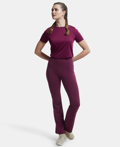 Microfiber Elastane Stretch Regular Fit Flared Pants with StayFresh Treatment - Grape Wine-4