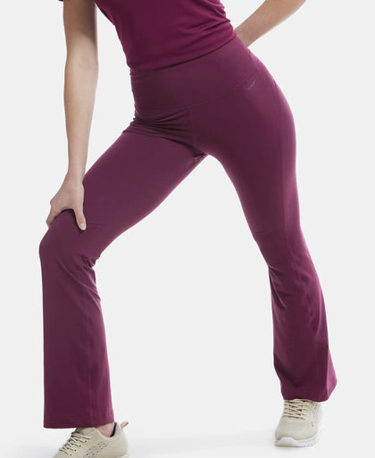 Microfiber Elastane Stretch Regular Fit Flared Pants with StayFresh Treatment - Grape Wine-5