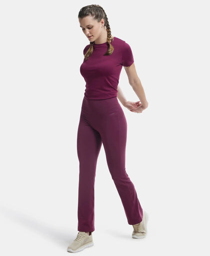 Microfiber Elastane Stretch Regular Fit Flared Pants with StayFresh Treatment - Grape Wine-6