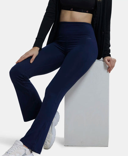 Microfiber Elastane Stretch Regular Fit Flared Pants with StayFresh Treatment - Peacoat-5