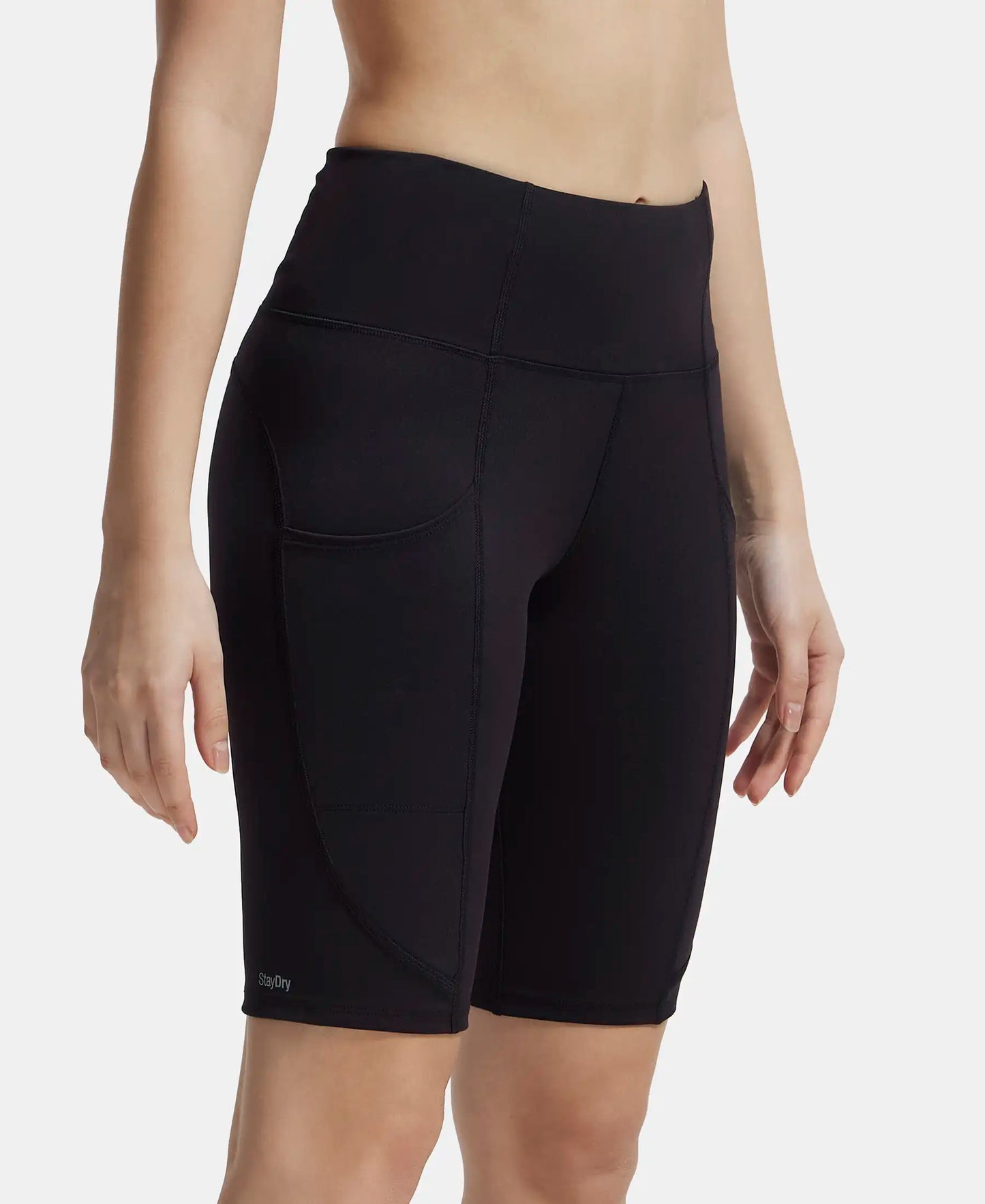 Microfiber Elastane Slim Fit Shorts with Side Pockets - Black-2