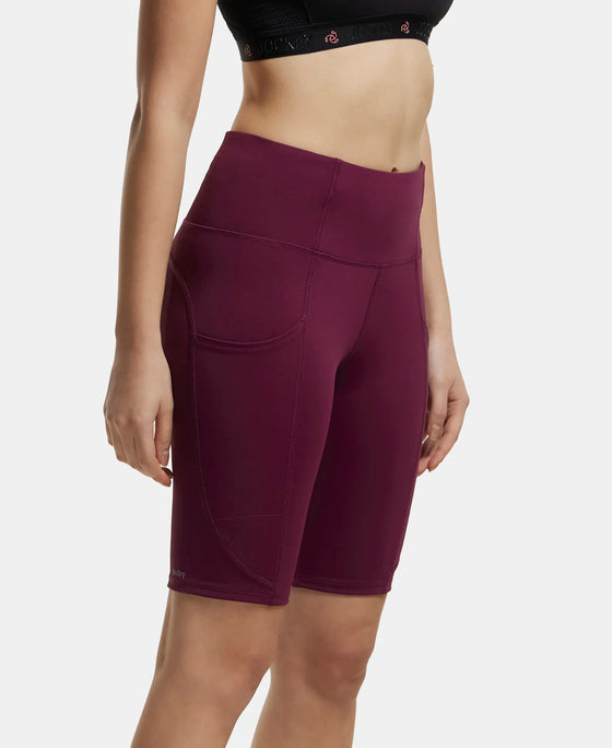 Microfiber Elastane Slim Fit Shorts with Side Pockets - Grape Wine-2