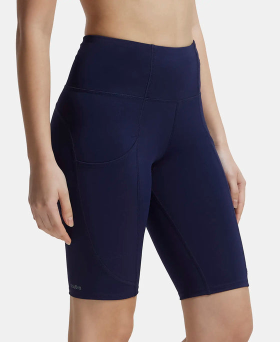 Microfiber Elastane Slim Fit Shorts with Side Pockets - Peacoat-2