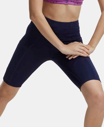 Microfiber Elastane Slim Fit Shorts with Side Pockets - Peacoat-5