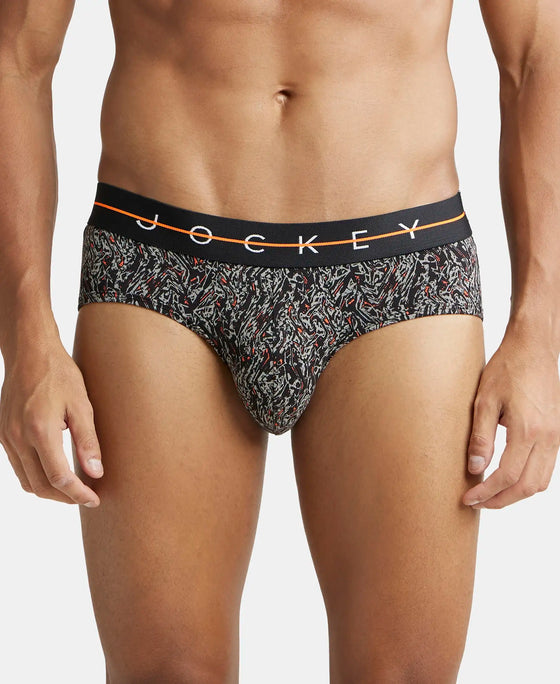 Super Combed Cotton Elastane Printed Brief with Ultrasoft Waistband - Black-1