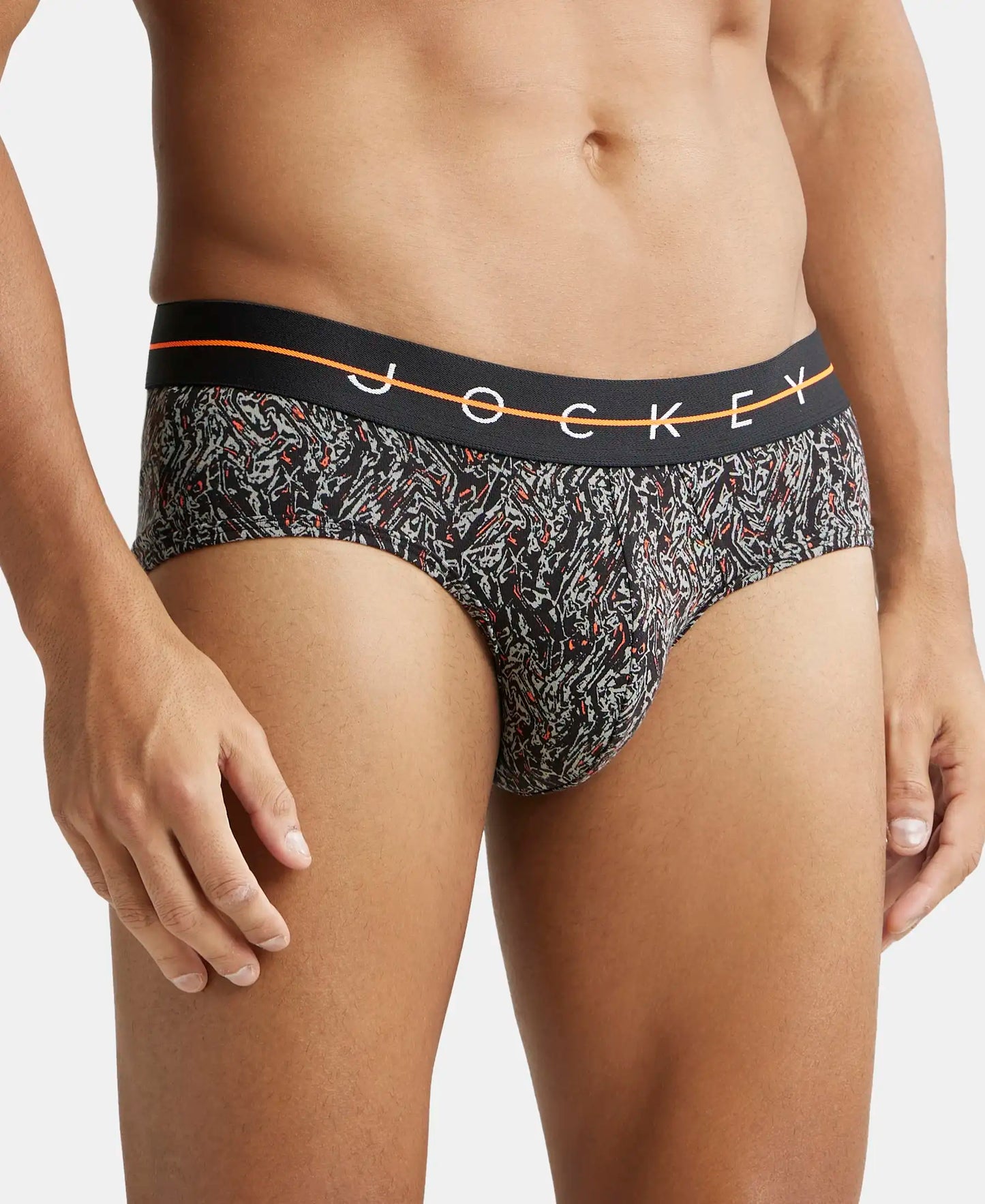 Super Combed Cotton Elastane Printed Brief with Ultrasoft Waistband - Black-2