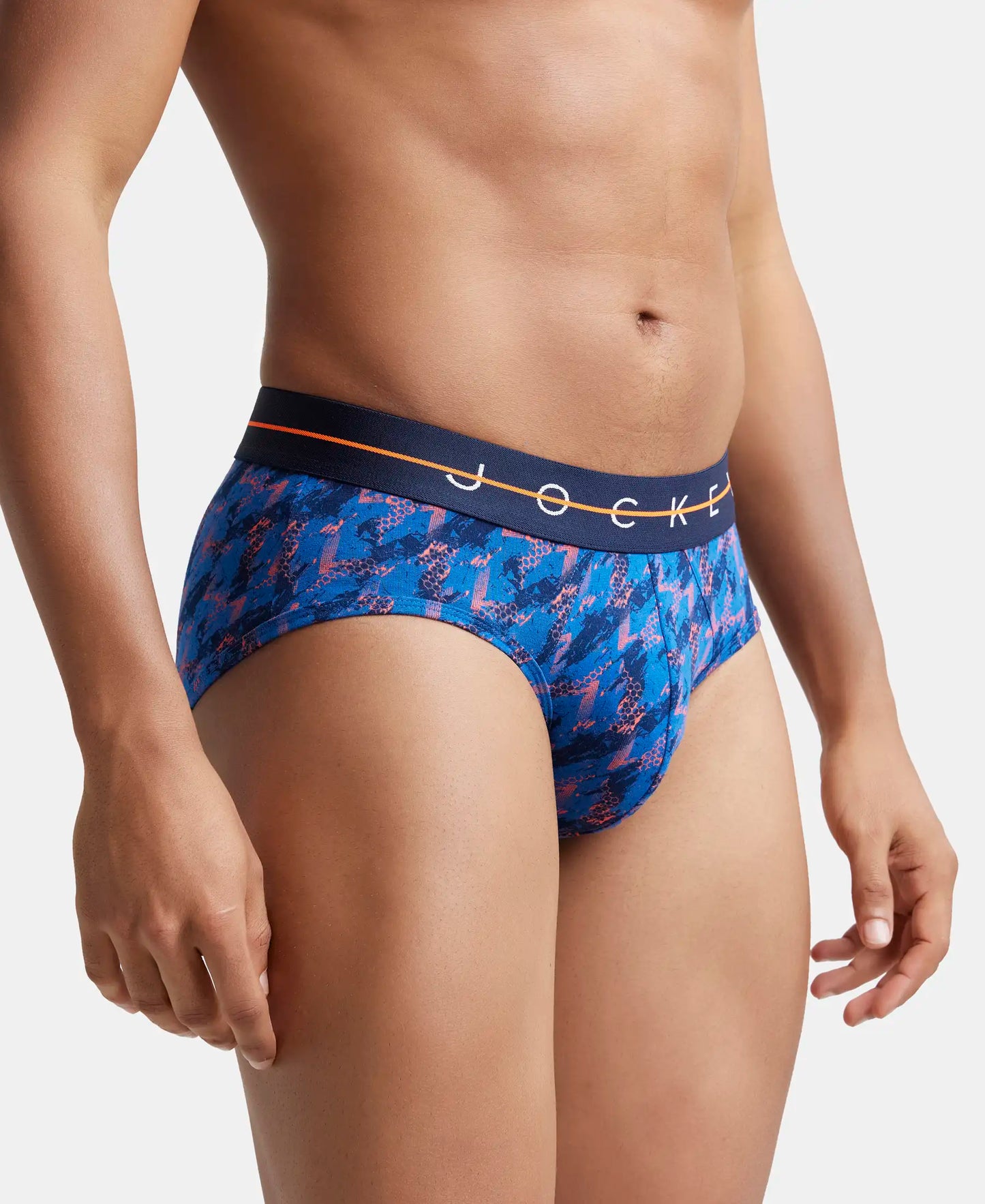 Super Combed Cotton Elastane Printed Brief with Ultrasoft Waistband - Navy-2