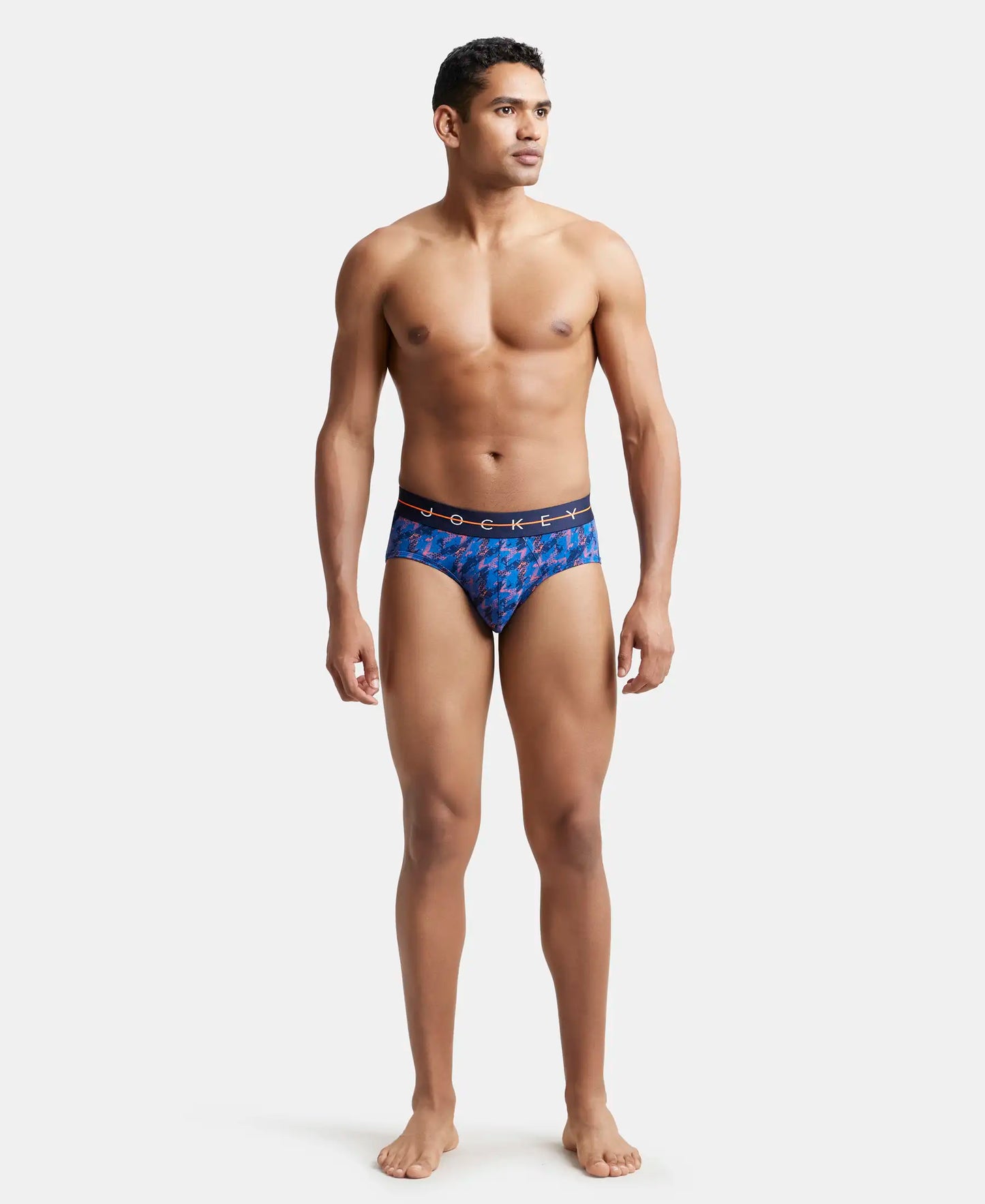 Super Combed Cotton Elastane Printed Brief with Ultrasoft Waistband - Navy-4