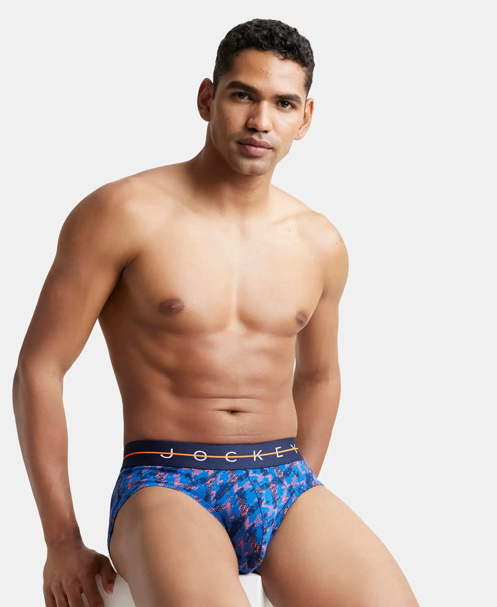 Super Combed Cotton Elastane Printed Brief with Ultrasoft Waistband - Navy-5
