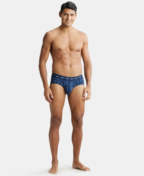 Super Combed Cotton Elastane Printed Brief with Ultrasoft Waistband - Navy-4