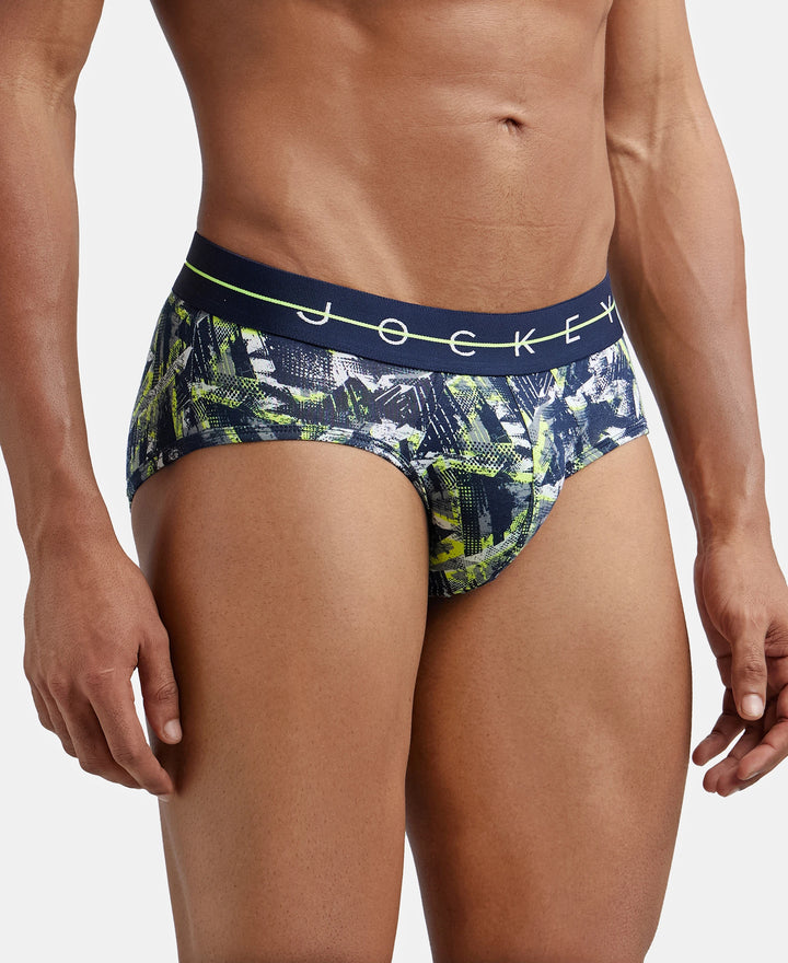 Super Combed Cotton Elastane Printed Brief with Ultrasoft Waistband - Navy-2